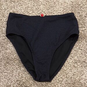 Betsey Johnson High Waisted Black Bikini Bottom with Red Rose